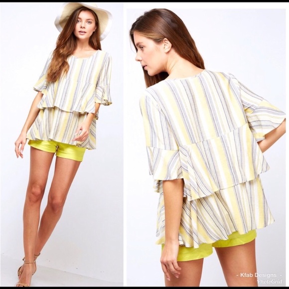 Yellow Striped Ruffle Top - Picture 5 of 7